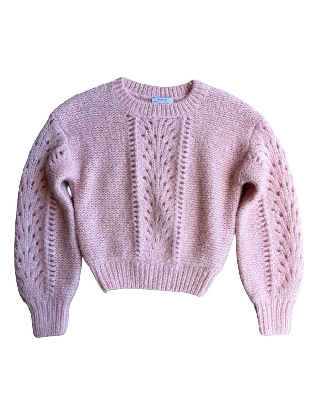 & OTHER STORIES Dreamy Pink Wool Mohair Blend Eyelet XS Knit Sweater Cozy Luxe